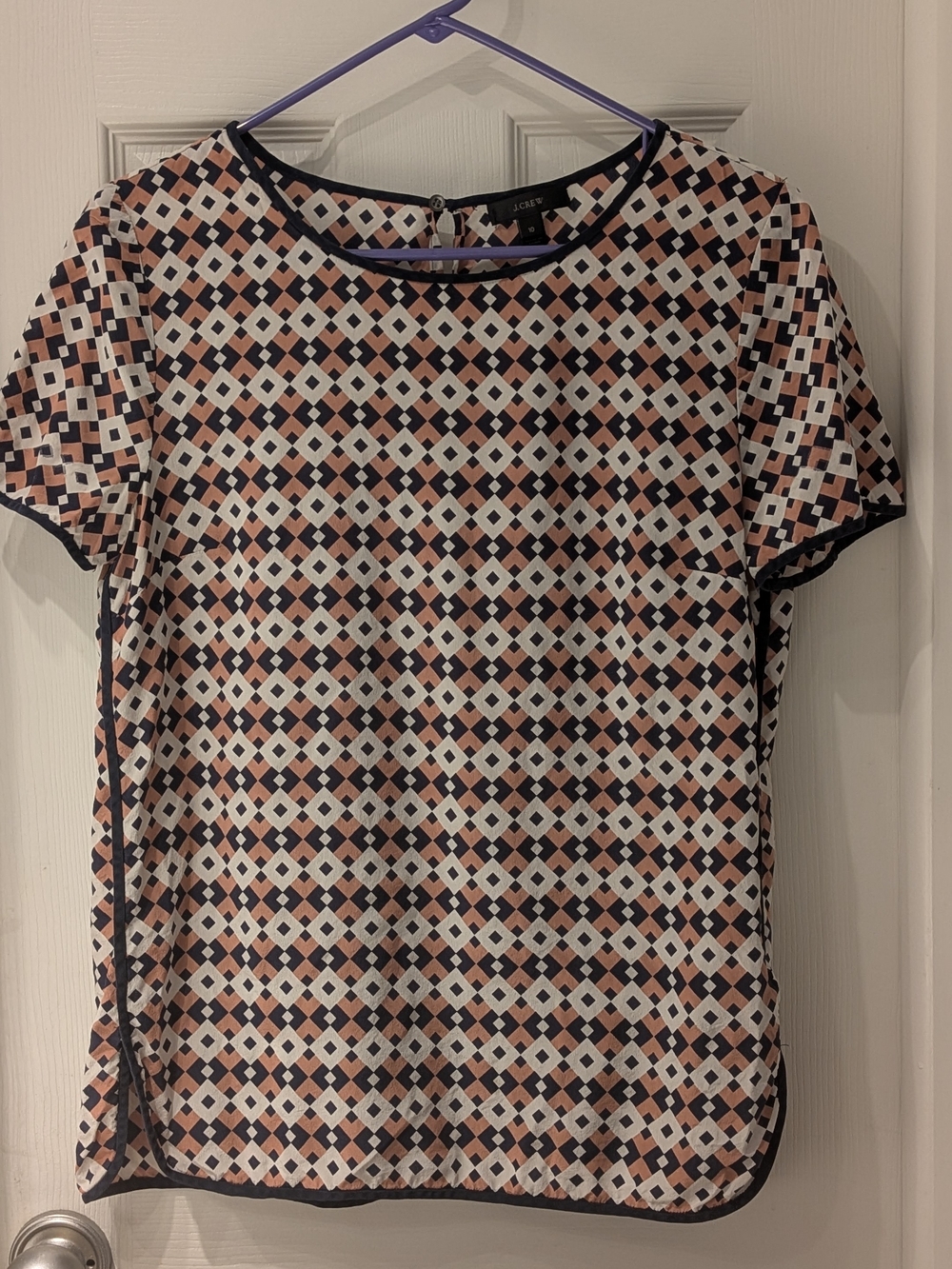 J. Crew Geometric Short Sleeve Top in Blush, Navy and White